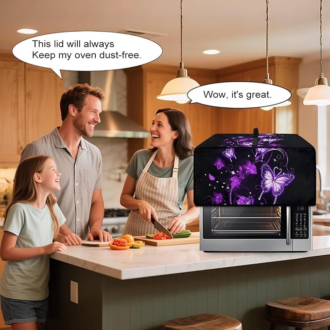 Butterfly Print Toaster Oven Air Fryer Cover for Kitchen Counter Decorative Wide Slot Toaster Cover Dustproof Washable Kitchen Small Appliance Covers Black and Purple