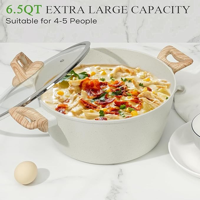 12pcs Pots and Pans Set Non StickKitchen Cookware Sets Induction CookwareNonstick Granite Cooking Set with Frying PansSaucepans Steamer Silicone Shovel Spoon &ampTongs Nonstick Pots Aluminium (Bl