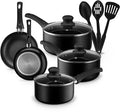 Pots and Pans Set Aluminum Nonstick Cookware Set Fry Pans Casserole with Lid Sauce Pan and Utensils 11 Piece Cooking Set (Black)