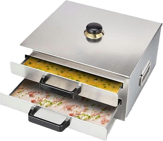 2-Layer Rice Noodle Rolls MachineOpenable Top Lid Rice Noodle Roll Food SteamerFood Grade Stainless Steel Changfen Machine Cantonese Cuisine Roll CookerHousehold Ro