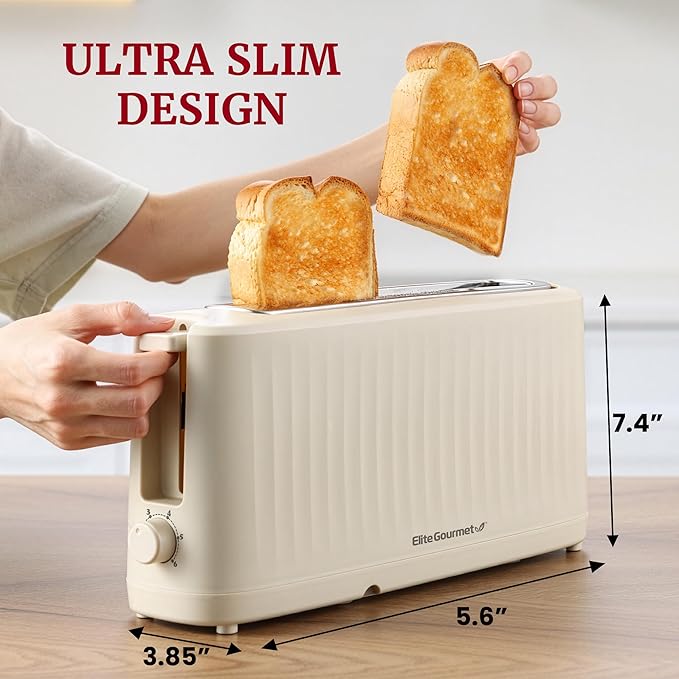 Elite Gourmet ECT2517C SLIMTOAST™ 2-Slice Long Slot Toaster Cool-touch Body 6 Toast Settings &amp Cancel Function Extra Wide 1.5” Slot Easily Fits Breads English Muffins Bagels &amp Waffles C