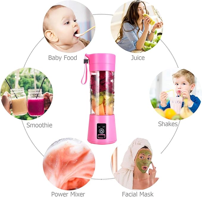 Star River Portable Small Blender Personal Blender Small Fruit Blender USB Rechargeable Electric juicer Cup Fruit Blender DIY Fruit juicer Cup 4 Cutter Heads Easy to Clean