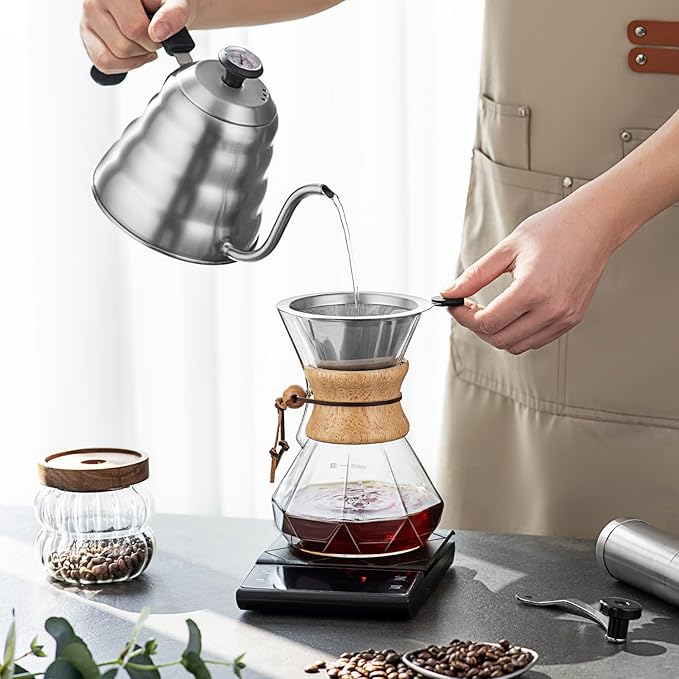 Pour Over Coffee Maker Set – 40oz Gooseneck Kettle with Thermometer Coffee Grinder &amp 20oz Drip Coffee Maker – Stainless Steel Pour Over Coffee Set