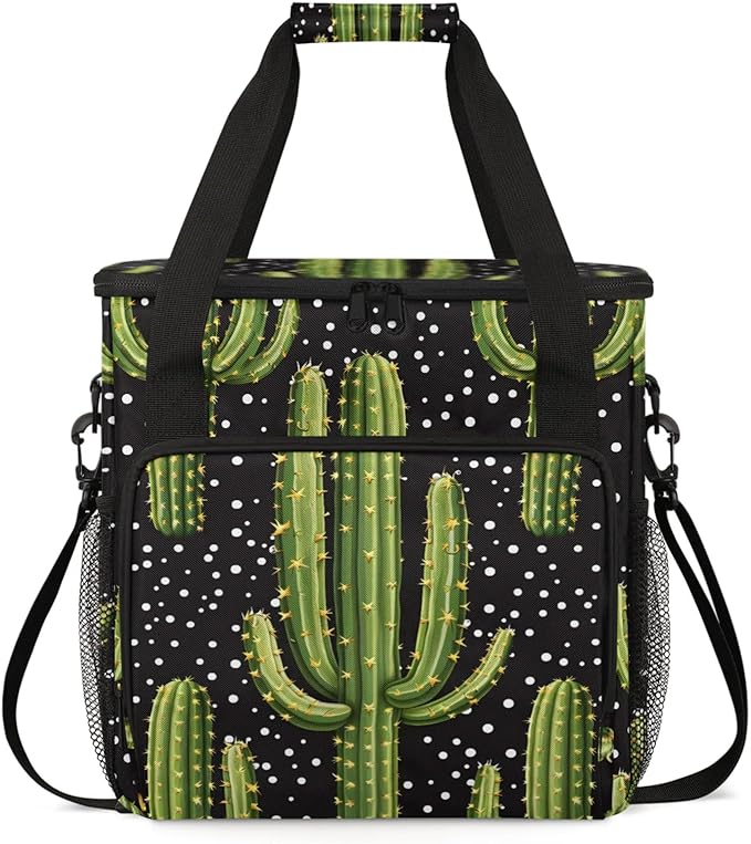 Dots Cactus Coffee Maker Travel Bag for Keurig K-Mini/K-Mini Plus Insulated Waterproof Tote with Pockets for K-Cup Portable Single-Serve Brewer Case