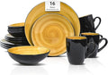 Sonoma 16 Piece Stoneware Dinner Set Outside Black + Inside Handpainted Color Yellow with speckle