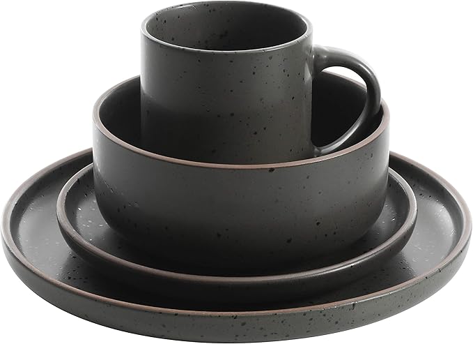 Gibson Tosca Terra Cotta Reactive Dinnerware Set 16 Piece Black Sand