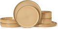 LIANYU 8 Piece Dinnerware Plates and Bowls for 2 Ceramic Elegant Stoneware Dishes Sets with Pasta Bowls Modern Ribbed Dining Ware Dishware for Restaurant Wedding Dishwasher Safe Dune Khaki