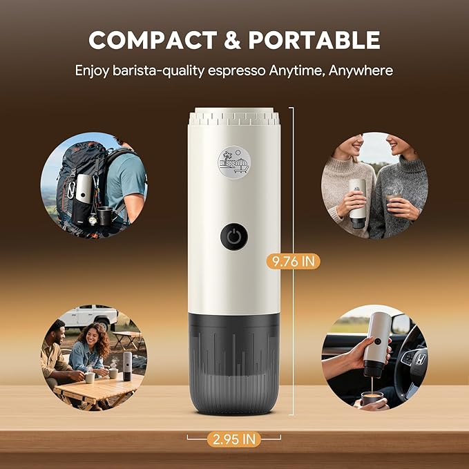 Portable Espresso Machine Travel Coffee Maker for Camping Car Coffee Maker Self-Heating with USB-C 2 in 1 With Ground Coffee &amp NS Capsule for RV Hiking OfficeChristmas Gifts for Men(White)