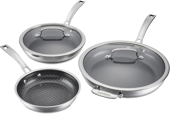 Cuisinart FusionPlus Hybrid Nonstick Stainless Steel Cookware Set 5-Piece Skillet Cooking Set with PFAS-Free PURELYSEAR Ceramic Non Stick Technology Scratch Proof Cool Grip Handles Dishwasher Safe