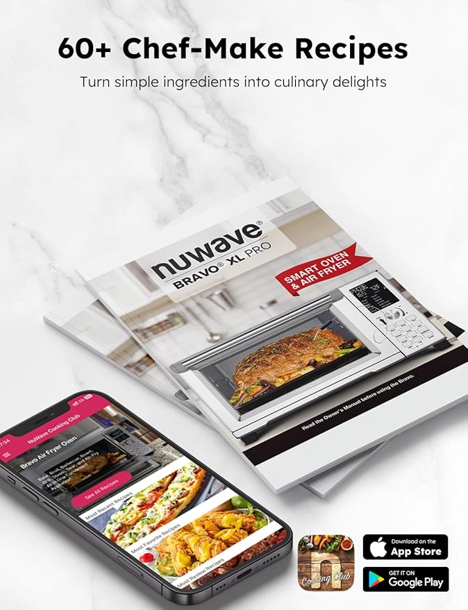 Nuwave Bravo Pro Smart Toaster Oven Countertop True Air Fryer Combo w/Improved 100% Convection 35% Crispier 112 Presets Customizable Pizza Zones Integrated Probe PFAS Free 30QT Stainless Steel