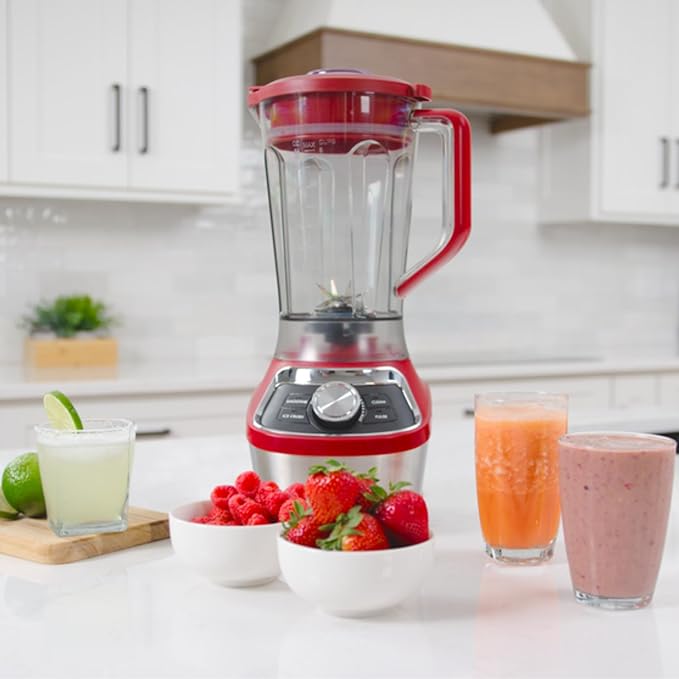 Kenmore Countertop Blender – Electric Mixer for Smoothies Ice Crush &amp Pulse Function Heavy Duty Tritan plastic Pitcher licuadora With 6 Speed Kitchen Appliance Dishwasher-Safe Jar Red