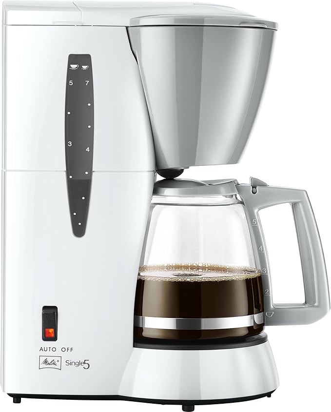 Melitta Single 5 M 720-1 Coffee Filter Machine Glass Pot Drip-Stopper Turns Off Automatically weiß/grau