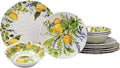 Unknown1 Lemon 12 Pieces Dinnerware Set Green Multi Color Yellow Fruit Country Farmhouse Round Piece Dishwasher Safe Medium