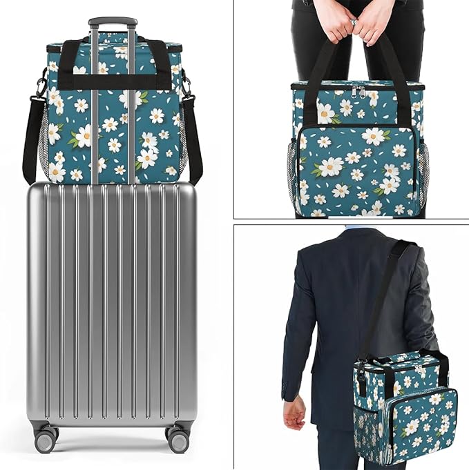Flowers Daisy Print Coffee Maker Travel Bag for K-Mini or K-Mini Plus Single Serve Coffee Brewer Portable Storage Tote Case for Tarvel