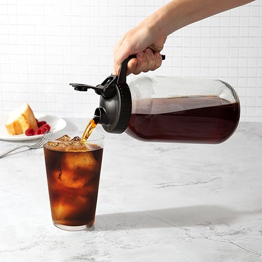 Primula Mason Jar Cold Brew Iced Coffee Maker with Stainless Steel Filter and Easy Pour Lid Durable Glass Pitcher Fits in Most Fridge Doors Dishwasher Safe Made without BPA 2-Quart Black