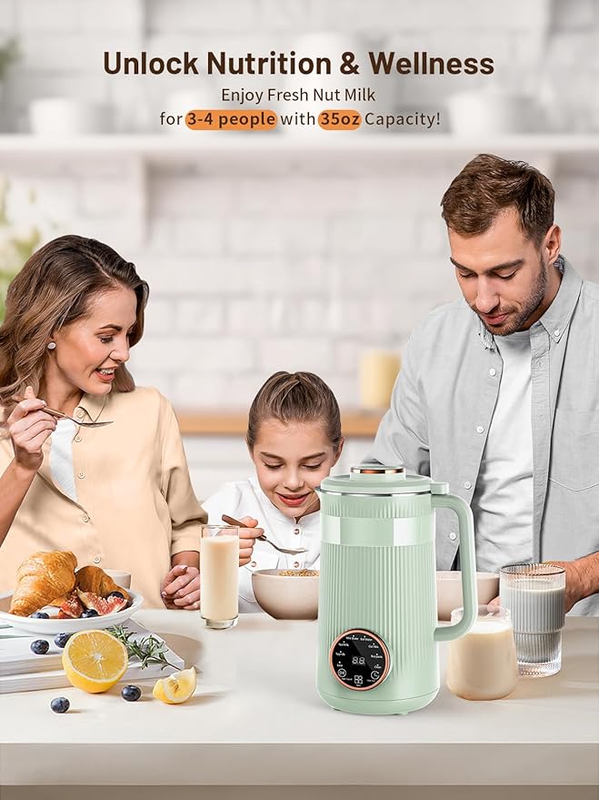 Nut Milk Maker Machine 35oz Homemade Soy Almond Oat Coconut Plant Based and Non Dairy Beverages 8 in 1 Automatic Soybean Machine With 12H Delay Start/Keep Warm/Boil Water
