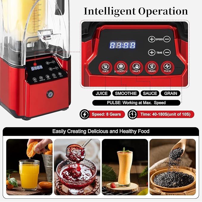 Smoothie BlenderCommercial Quiet Blender 2200 Watt Professional Countertop Blenderwith BPA-Free 80oz Pitcher Built-in Pulse &amp15-speeds Controlfor Puree Crush Ice Smoothies(Black)