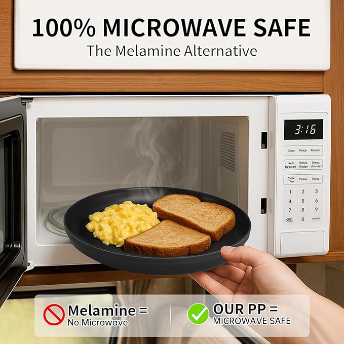 40 Piece RV &amp Camping Dinnerware Set Elegant Ceramic-Look Large Bowls &amp Plates Unbreakable &amp 100% Microwave Safe Melamine Alternative Service for 8 Gray