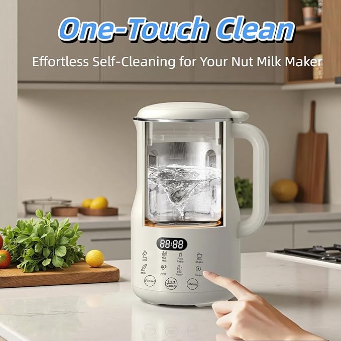 8-in-1 Automatic Nut Milk Maker Blender 40.6oz Homemade Almond Oat Coconut Soy Plant-Based &amp Non-Dairy Milks Soybean Machine with Delay Start Keep Warm Self-Cleaning &amp Boil Water Funct