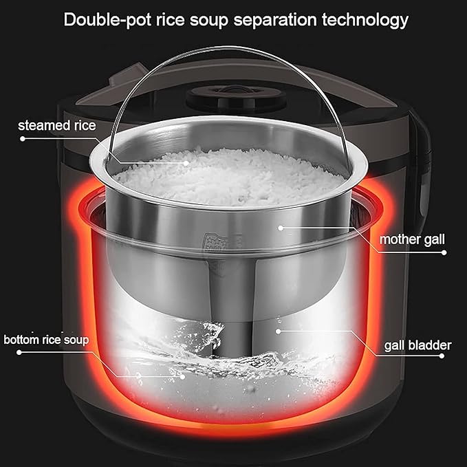 Low-Sugar Rice Cooker Household 304 Stainless Steel Inner 24H Reservation Rice Soup Separation Rice Cooker for 2-7 People (5L) ()