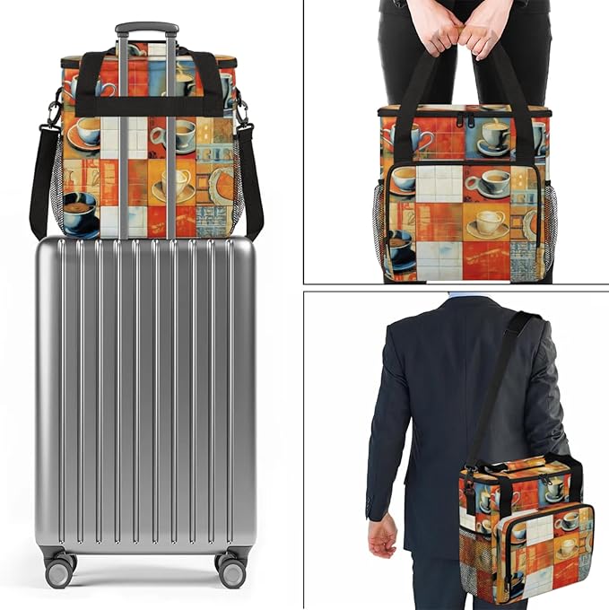 Coffee Cup Coffee Maker Travel Bag for Keurig K-Mini/K-Mini Plus Insulated Waterproof Tote with Pockets for K-Cup Portable Single-Serve Brewer Case