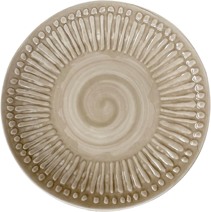 Artesa Color Full Macao Taupei Ceramic Dinnerware Handmade Set 4-Piece Beige Sunburst Pattern 11.4 inch Dinner Plates 7.8 inch Salad Plates Bowls and Cups Microwave Safe