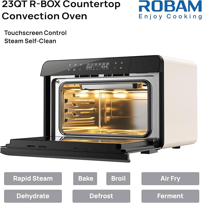 ROABM Toaster Oven Air Fryer Combo R-BOX White 23QT Countertop Convection Steam Oven Rapid Steam Bake Air Fry Broil Dehydrate Defrost Ferment Steam Self-Clean Touchscreen Control