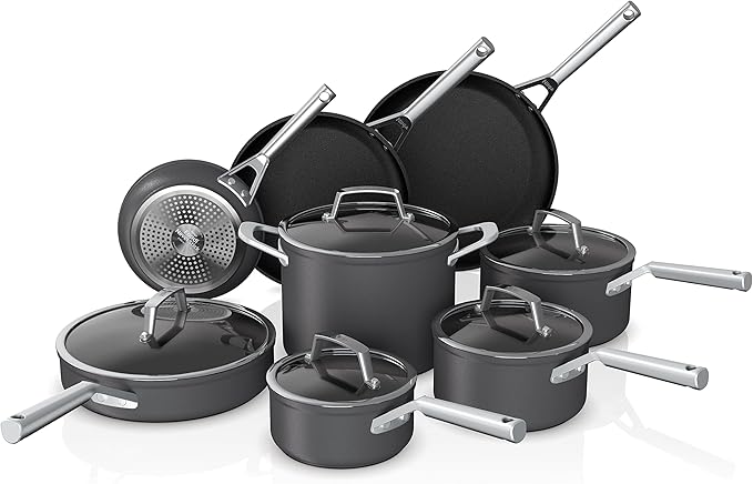 Ninja C39600 Foodi NeverStick Premium Hard-Anodized 13-Piece Cookware Set Guaranteed to Never Stick Nonstick Durable Oven Safe to 500°F Grey