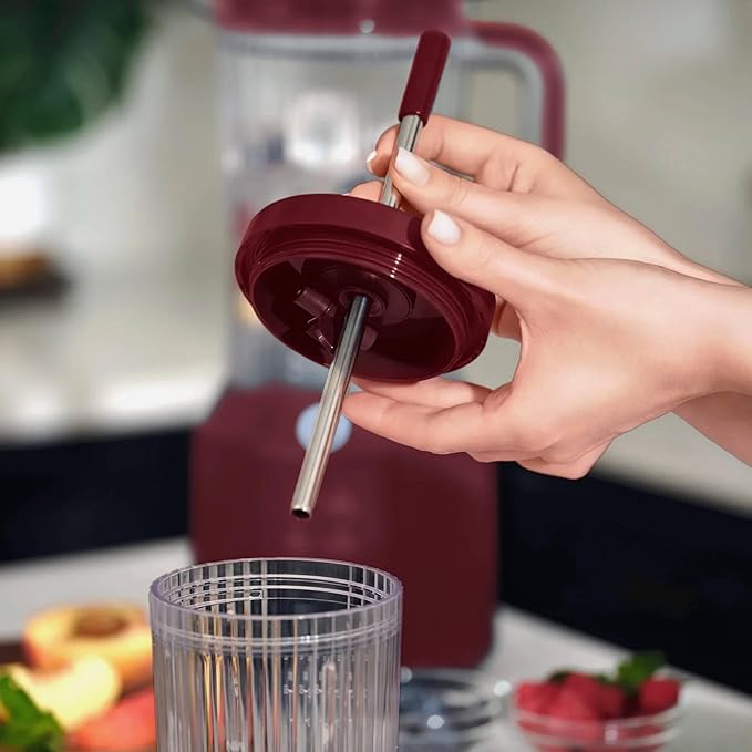 Countertop Blender with Pitcher and To-Go Cup 1100W High-Power Blender Stainless Steel Blade Multiple Speed Settings (Cabernet Red)