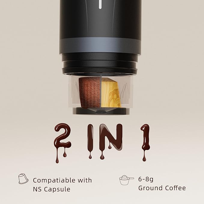 Portable Espresso MakerSelf-Heating Electric Mini Coffee MachineUp to 20-Bar PressureCompatible with NS Capsules &amp Fine GrindCoffee Maker for Outdoor CampingHikingRV &amp Car travel (Black