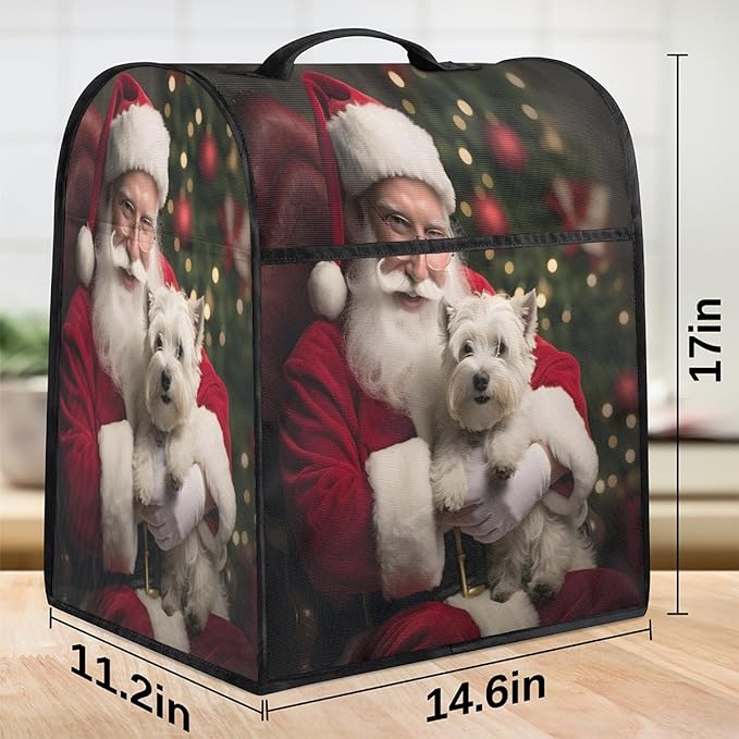 Kitchen Aid Mixer Cover Christmas Santa Puppy Stand Mixer Cover Compatible with 6-8 Quarts Stand Mixers Dust Covers with Zipper Pocket Foldable Washable Kitchen Aid Organizer Bag