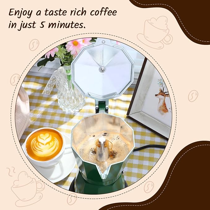 Coffee Pot 6 Cup Electric Espresso Coffee Maker Italian Moka Maker 300ml Portable Aluminum Espresso Machine Cafetera Moka Pot with Detachable Base Gift for Home Travel(Dark Green)
