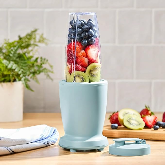 Personal Blender Set 300W 10-Piece Compact Smoothie Maker with 3 Cups (10oz 16oz 18oz) Drinking Lids and Stainless Steel Blades Blue
