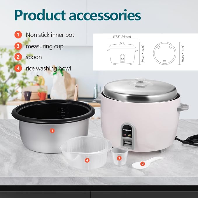 Commercial Rice Cooker Large Capacity 30-Cup (UnCooked) 60-Cup (Cooked) with One Touch Operation and 12-Hour Keep Warm Easy to Use and clean 1600W White