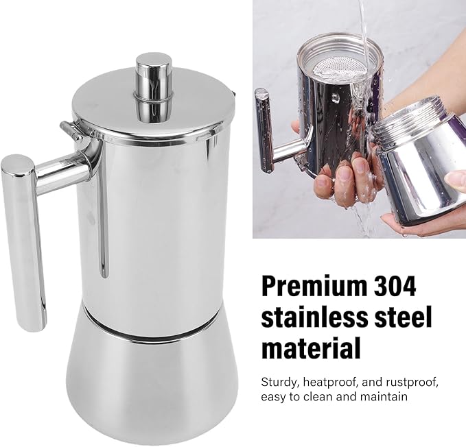 ANGGREK Stovetop Coffee Maker 6 Cup Italian Coffee Pot 304 Stainless Steel Induction Compatible for Home Party Gathering and Camping