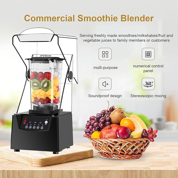 Professional Compact Smoothie - 1.8 L Capacity Food Processing Blender 2200 W with Sound Enclosure Preset 5 Timings - for Cold Drinks Smoothies Sauces Shakes Cocktails