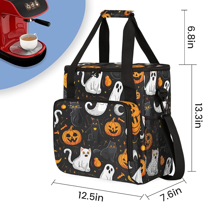 Gothic Pumpkin Coffee Maker Carrying Bag Abstract Pumpkin Travel Storage Bag Compatible with K-Mini or K-Mini Plus Single Serve Coffee Brewer Carrying Case with Multiple Pockets &amp Shoulder Strap
