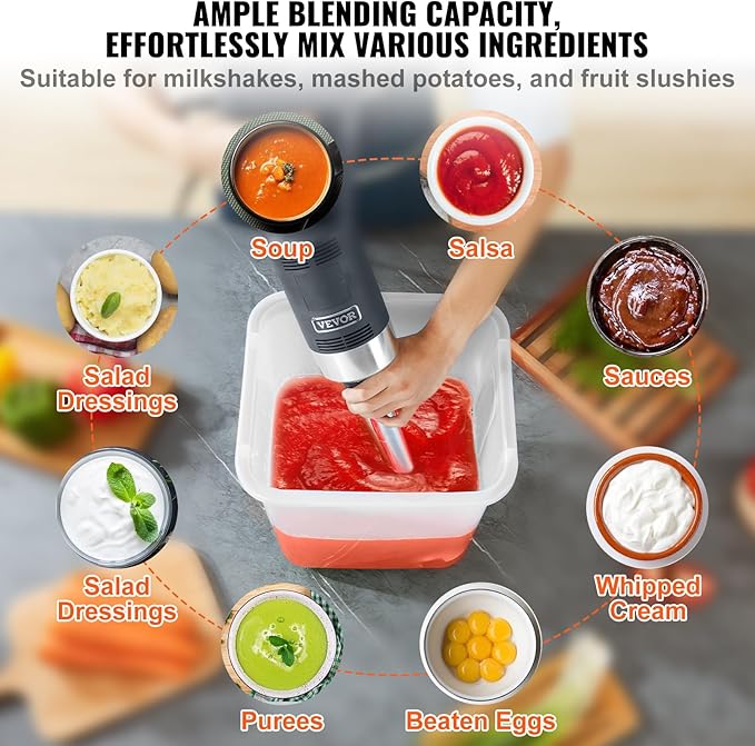 VEVOR 500W 12 Inch Heavy Duty Hand Mixer Variable Speed Stick Mixer with 304 Stainless Steel Blade Multi-Purpose Portable Mixer for Soup Smoothie Puree Baby Food