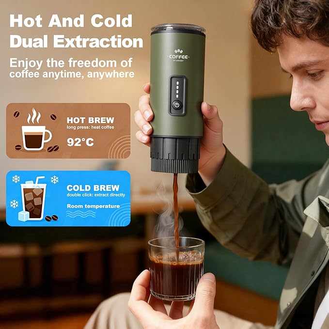 Portable Espresso Maker 3 in 1 Coffee Maker Set with Carrying Bag and Coffee Stand Coffee Machine Works with Ground Coffee &amp Capsule Pod Self-Heating Brewer with USB-C for Travel Hiking Offic