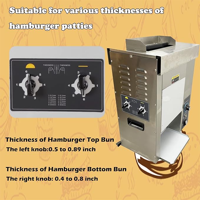 110V Vertical Hamburger Toaster Machine Adjustable Temperature and Thickness Burger Bun Toaster for Burger Joints Cafes 2000W