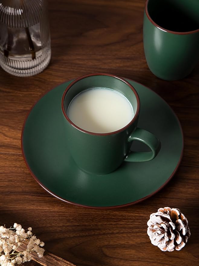 Famiware Venus Plates and Bowls Sets with Coffee Mugs Set 18 Pieces Stoneware Dinnerware Sets Dark Green