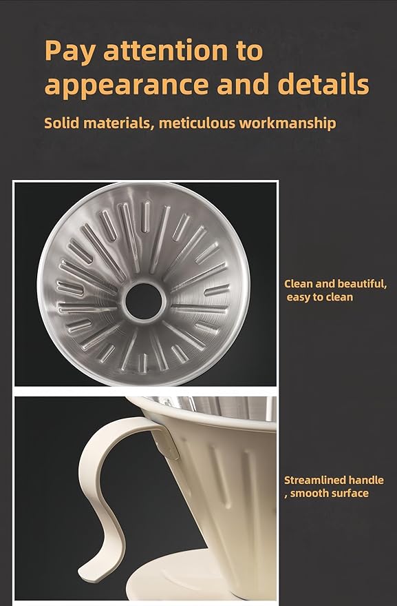 Premium Pour Over Coffee Maker - Professional Extraction Food-Safe Design &amp Easy Clean | Includes 100 Natural Filters | Perfect for Home Office &amp Travel Use by Coffee Enthusiasts (Off white