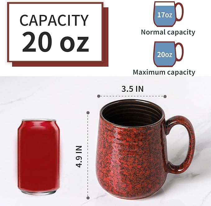 Hasense Stoneware Dinnerware Set 20 oz Ceramic Coffee Cups 10 Inch Large Ceramic Salad Plates Microwave Dishwasher Safe Red