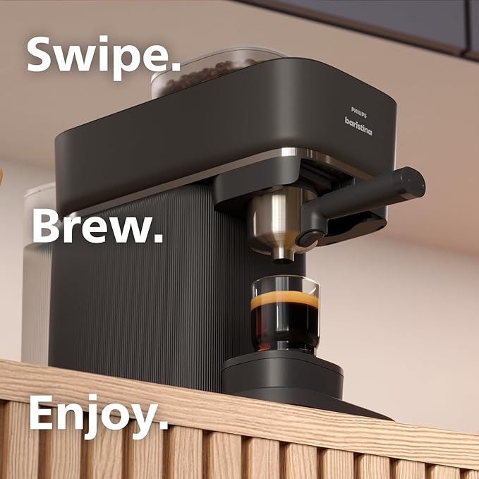 Philips Baristina Espresso Machine+Milk Frother Bundle. Real espresso. Compact coffee machine portafilter grinder Cafe Crema. Dairy &amp Non-Dairy Milk foam. Hot &amp Cold. Easy Clean. Black (BA