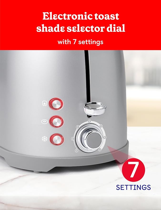 Betty Crocker 2-Slice Multi-Function Toaster Toaster 2 Slice with Extra Wide Slots for Thick Bread Bagel &amp Waffle Toast Shade Control Dial Slide Out Crumb Tray Silver