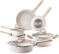 Happybuy 17-Piece Granite Nonstick Cookware Set – Induction-Ready Kitchen Kit with Frying/Sauce Pans Glass Lids &amp Pan Protectors Space-Saving Design for RVs Camping &amp Home Use (White)