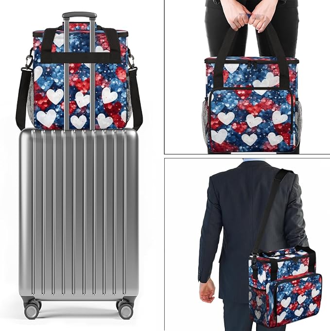 Heartfelt Freedom 4th of July Coffee Maker Carrying Bag Travel Storage Bag Compatible with K-Mini or K-Mini Plus Single Serve Coffee Brewer Carrying Case with Multiple Pockets &amp Shoulder Strap