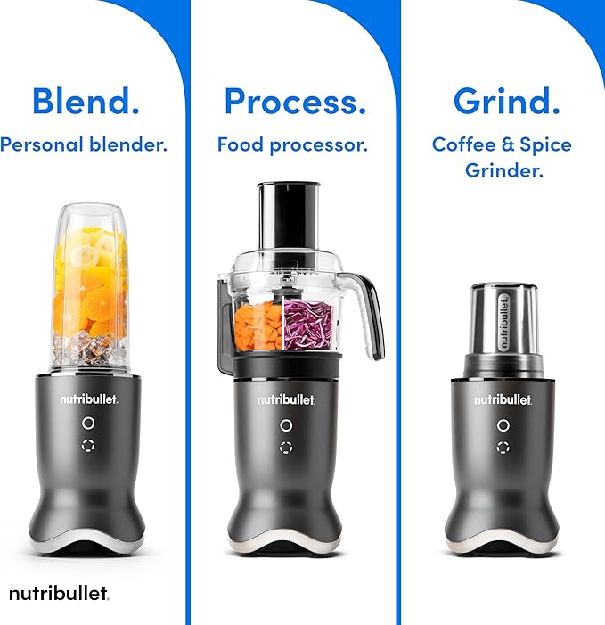 nutribullet® Ultra Plus+ 3-1 Compact Kitchen System 1200W Kitchen System with Blender Food Processor and Coffee and Spice Grinder 32oz and 24oz Blending Cups 2-Cup Food Processor Gunmetal Gray