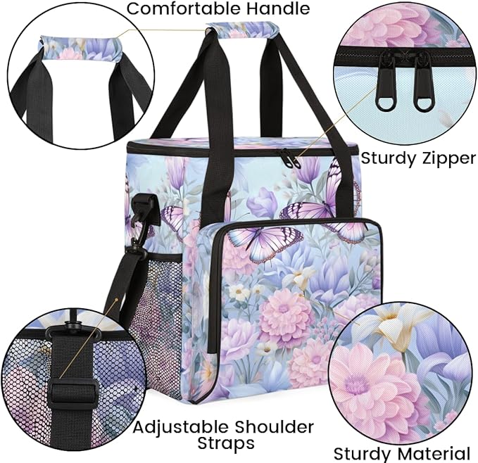 Flowers Butterfly Coffee Maker Carrying Bag Modern Butterfly Travel Storage Bag Compatible with K-Mini or K-Mini Plus Single Serve Coffee Brewer Carrying Case with Multiple Pockets &amp Shoulder St