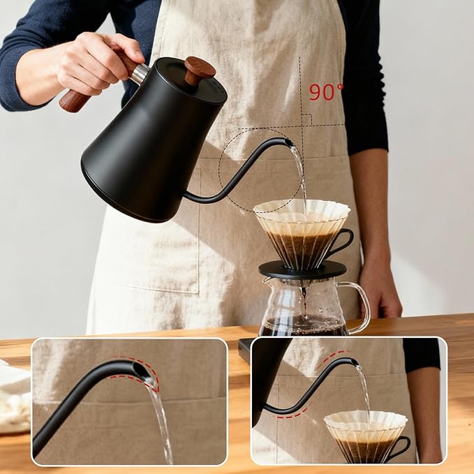 Gooseneck Electric Kettle with Temperature Control 0.9L Pour Over Coffee Kettle 1200W Fast Boil Stainless Steel Interior Auto Shut-Off &amp Boil-Dry Protection for Coffee and Tea (black)